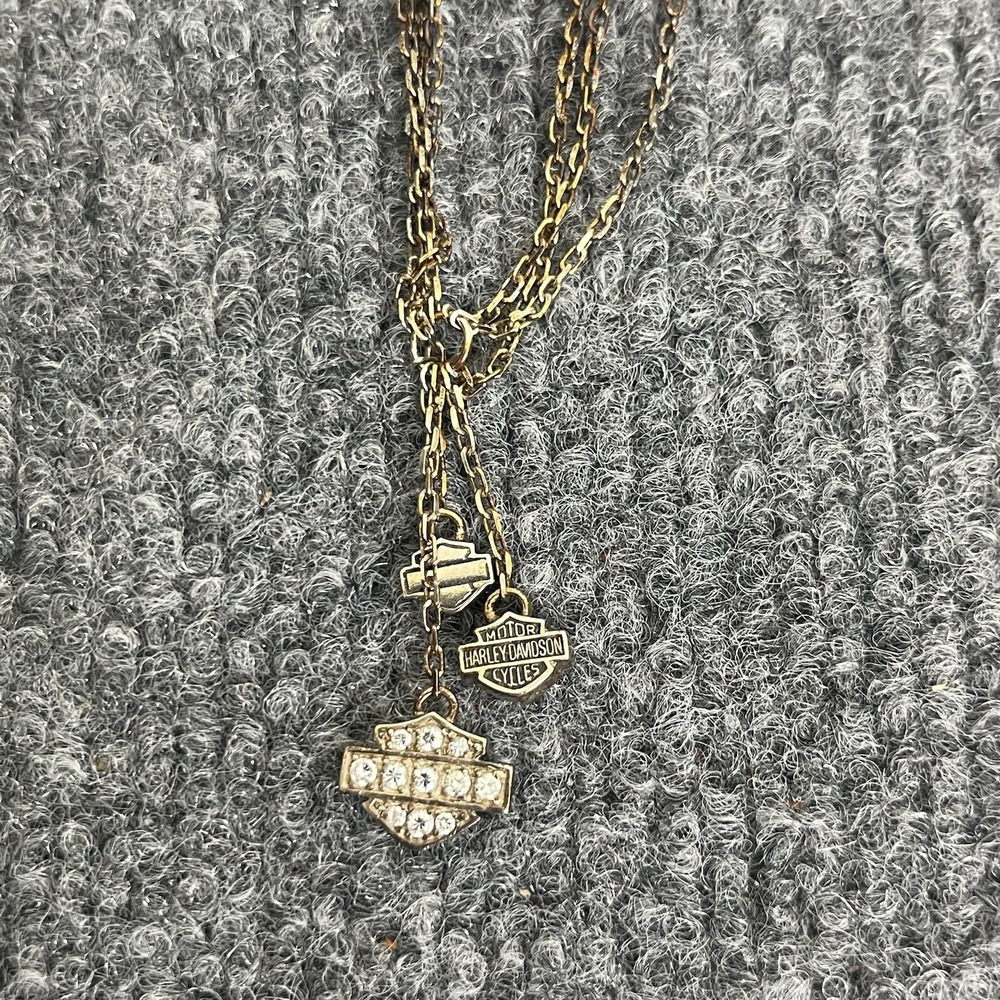 Vintage Harley-Davidson Sterling Silver Triple Chain Bar & Shield Bling Necklace